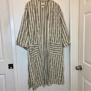 UNIVERSAL THREADS Natural Beige Navy Striped Pattern Kimono With Pockets OneSize